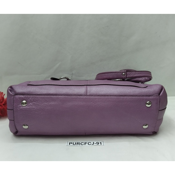 Coach Penelope Purple Pebbled Leather Double Handles Satchel Shoulder Bag - Picture 8 of 16